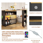 Extendable Bar Table Telescopic with LED Light Storage Cabinet Black