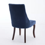 Dining Chairs Set of 2 Channel Upholstered Solid Wood Legs - Blue Linen