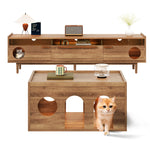 TV Cabinet & Coffee Table Set, 2-Piece LED Cat Basket, Walnut