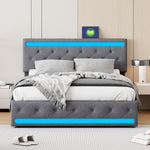 Upholstered Double Bed with Storage Drawers 180x200cm, Beige Velvet