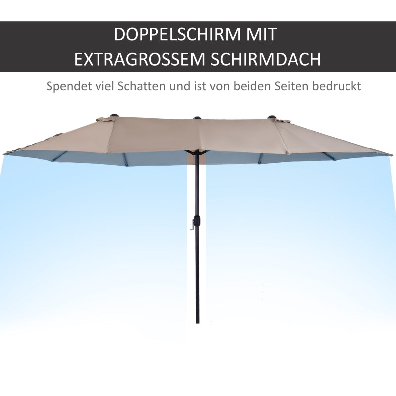 Parasol Market Umbrella Double Oval with Hand Crank, Light Coffee