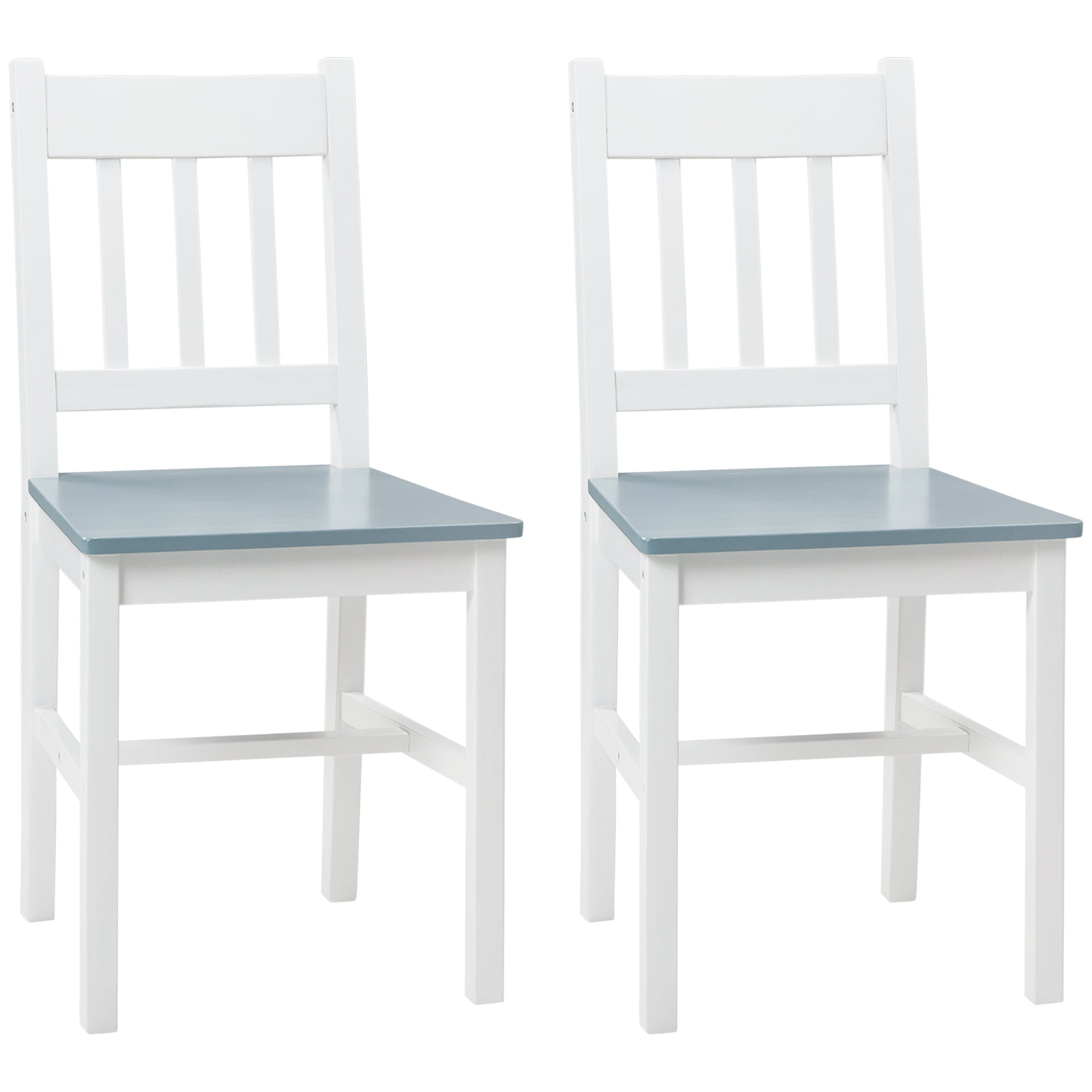 Dining Chair Set of 2, Kitchen Chairs with Backrest, Pinewood, Grey