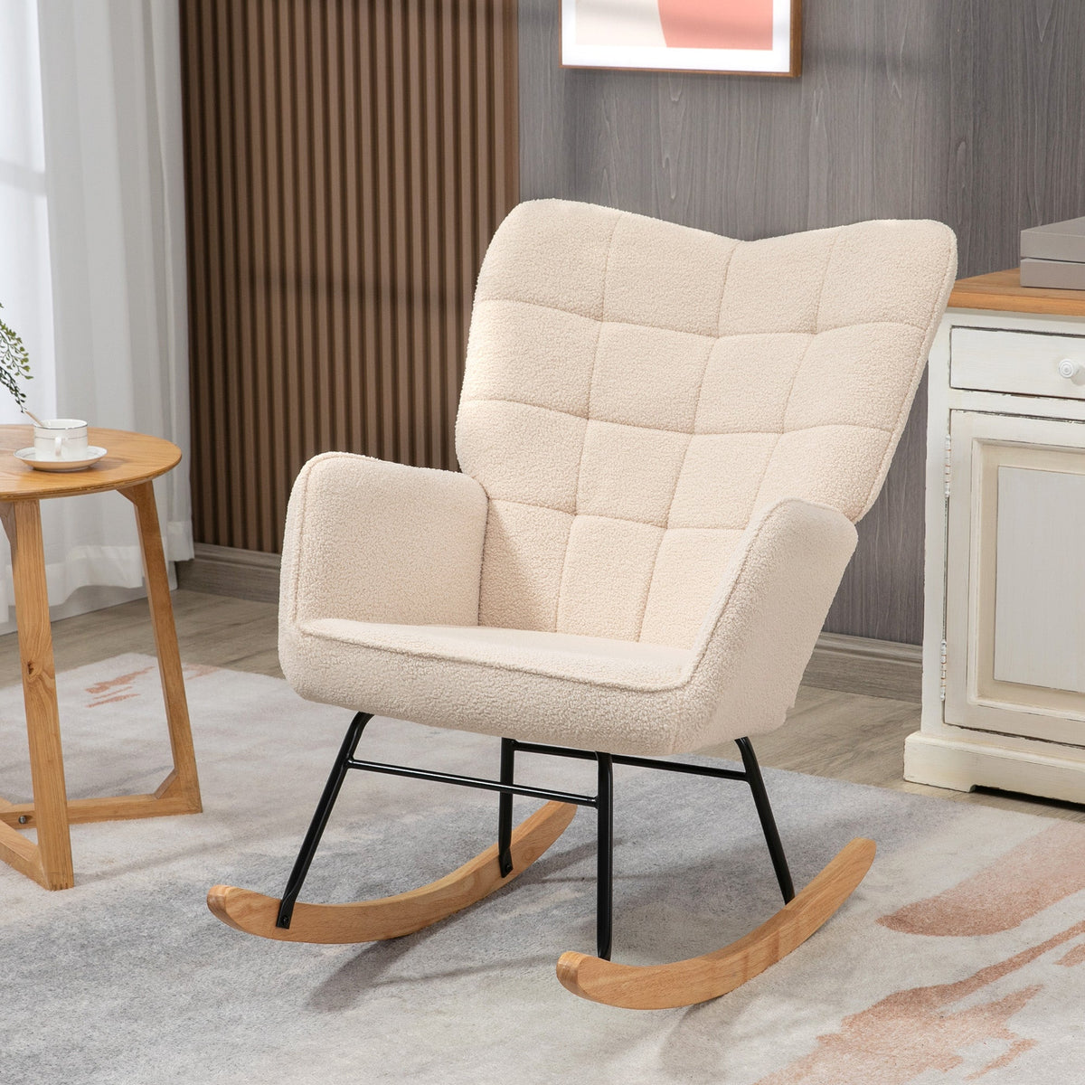 Rocking chair accent relaxation chair with berber fleece beige