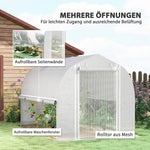 Greenhouse Polytunnel, 3x2x2m, 4 Windows & Door, White