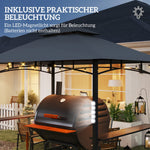 Grill Gazebo LED Lighting, Double Roof, Side Shelves, Waterproof Metal Grey