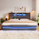 Upholstered Bed 180x200cm with Hydraulic Storage & LED, Grey