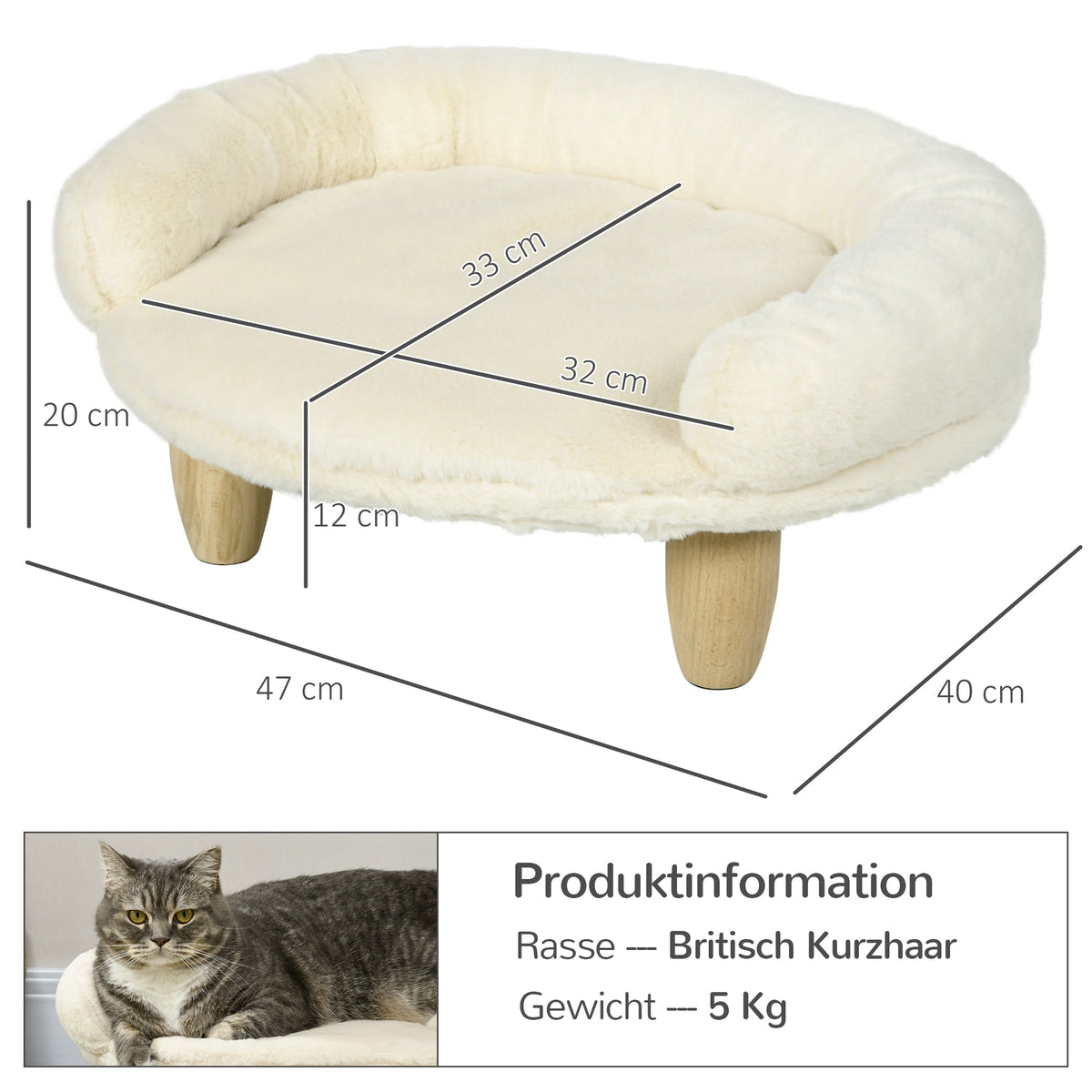 Cozy Pet Sofa Raised Design Dog Cat Flannel Cream