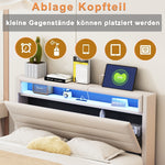 Upholstered Bed 160x200 cm with USB & LED Light, Beige Linen