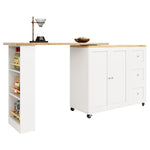 360° Rotating Bar Table Extendable Storage Island with 3 Drawers and Casters, White
