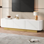 Modern TV Stand with Storage and Cable Management, Rounded Design, White