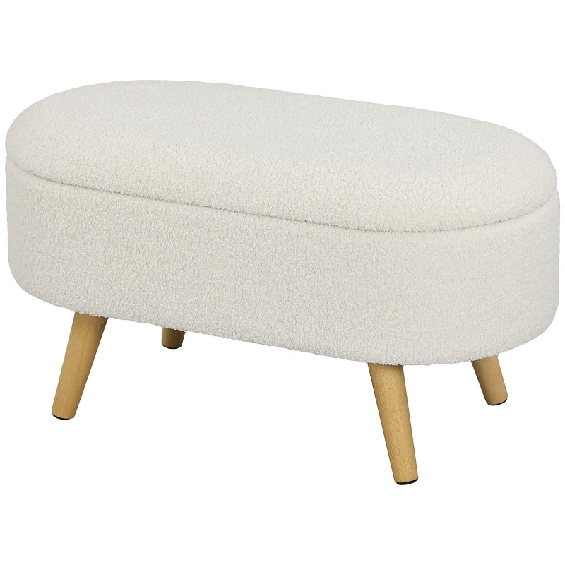 Storage Bench Footstool with Lid, Fabric Cover, White