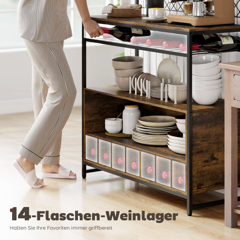 Kitchen Shelf with Worktop, Mesh Panels, 5 Hooks, Brown