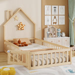 Children's House Bed 90x200 cm Chimney Shape, Natural Pine Wood