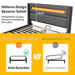 Upholstered Double Bed, 160x200cm, LED & Hydraulic Storage, Gray Linen