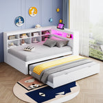 Solid Wood Sofa with Pull-Out Bed, USB & LED, White