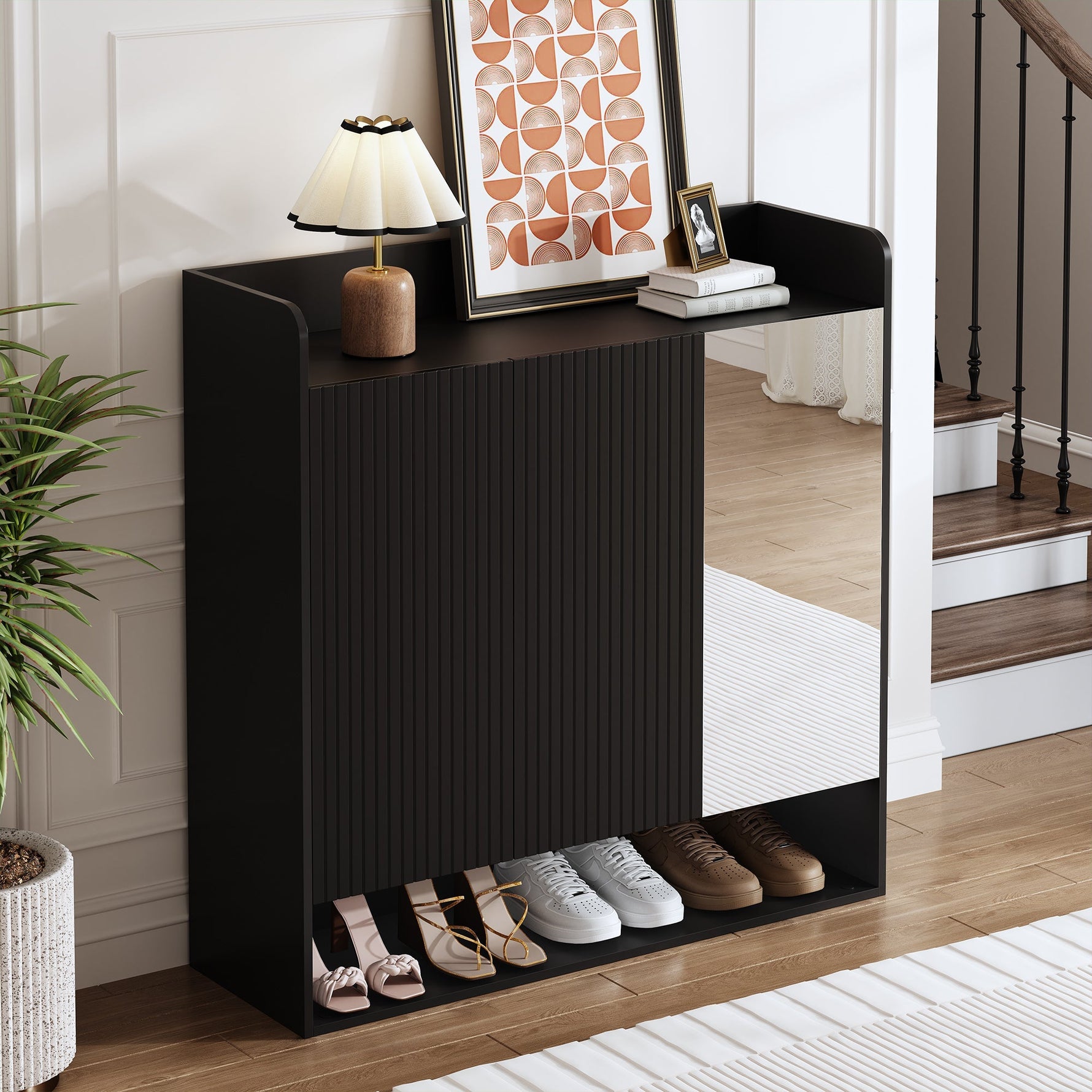 Shoe Cabinet with Full-Length Mirror and Multi-Tier Large Capacity, Black