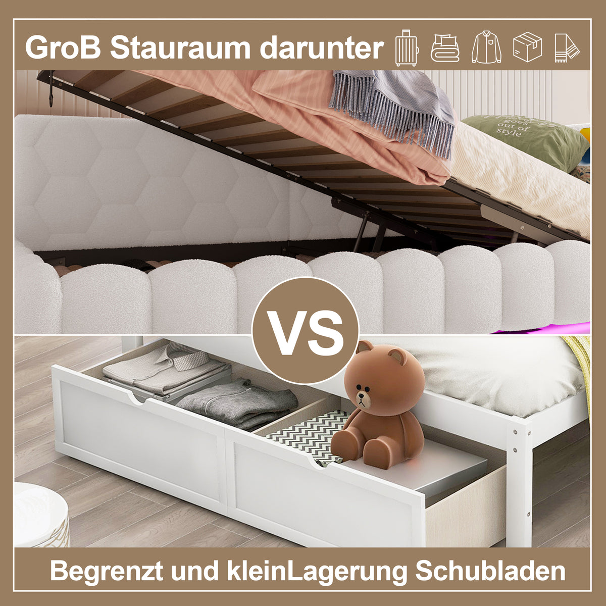 Daybed 90x200cm LED Hydraulic Storage USB White Imitation Fleece