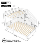 Multifunctional Bunk Bed with Wardrobe and Storage Stairs, 90x200cm and 140x200cm, White Solid Wood and MDF