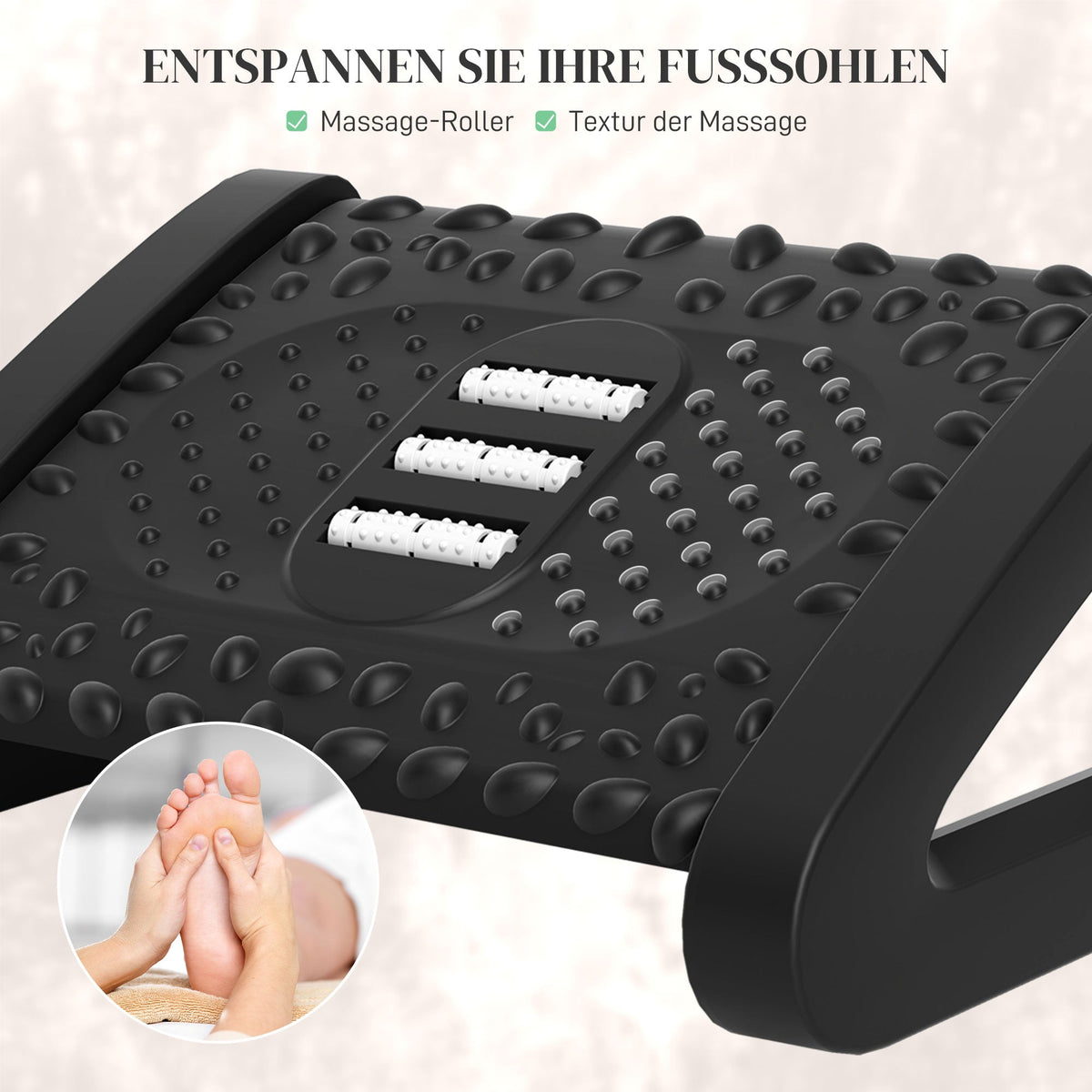 Footrest Desk 6 Levels Adjustable Massage Surface, Black