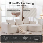 Double Sofa with 3 Pillows and 2 Cup Holders, 265cm Wide Fully Compressed, Feather and Plastic