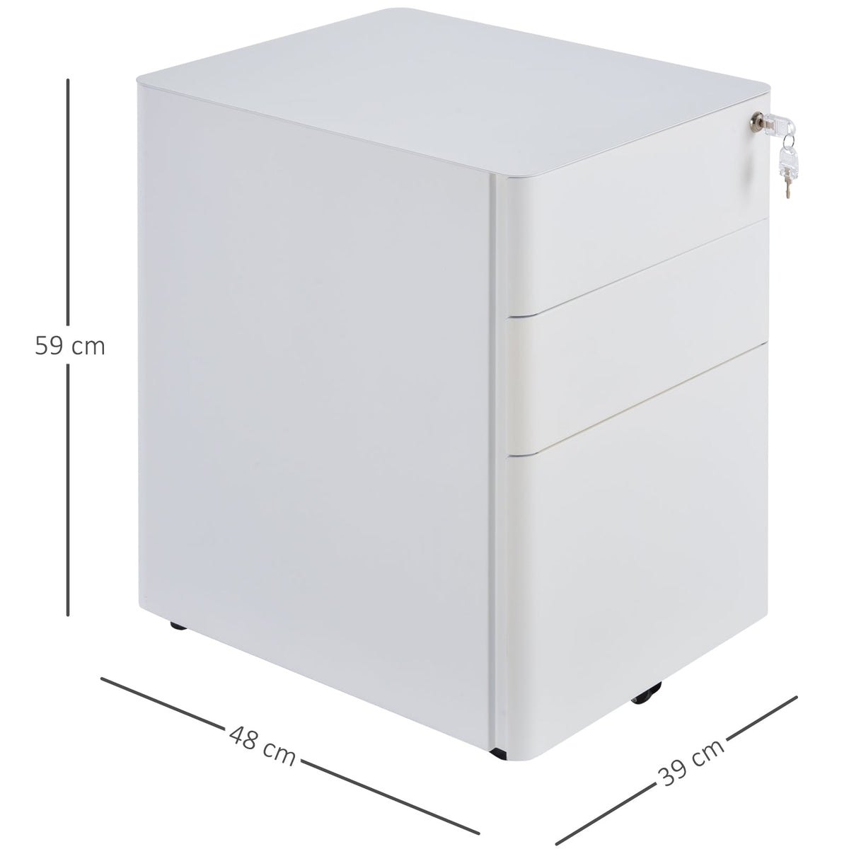Mobile Filing Cabinet 3 Drawers Office Steel White 39x48x59cm
