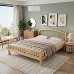 Solid Wood Bed 140x200cm with Slatted Headboard, Natural