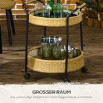 Serving Cart, 2 Shelves, Rattan, Natural