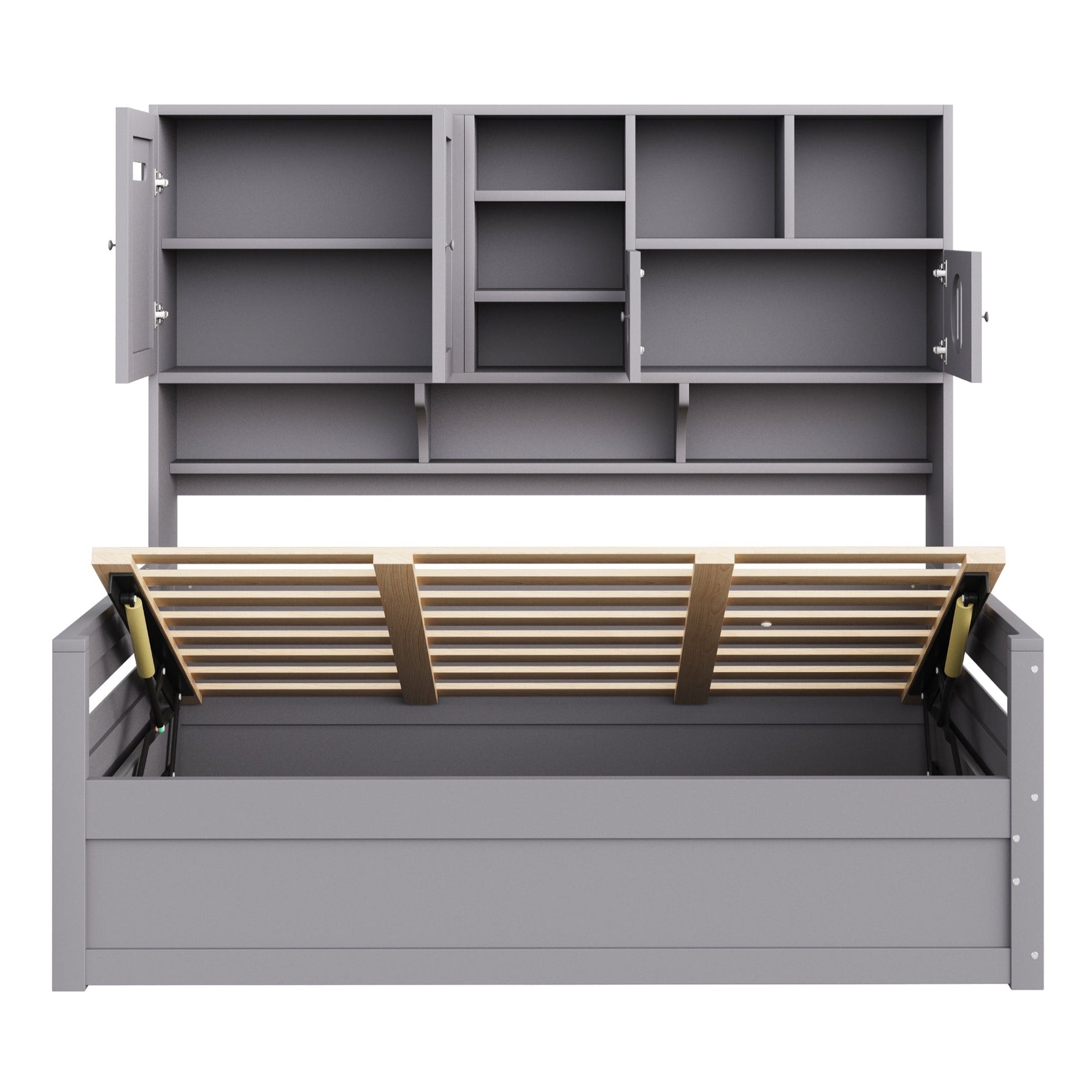 Sofa Bed, 90 x 200 cm Multifunctional Hydraulic Single Bed Frame, Grey Wood