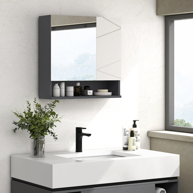 kleankin Mirror Cabinet, Adjustable Shelf, Anti-Fog, Gray