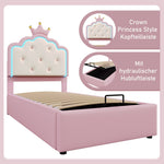 Upholstered Bed 90x200cm Princess Hydraulic Storage Ambient LED Lighting Pink PU