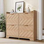 Shoe Cabinet with 4 Flip Drawers and 3D Textured Front, Space-Saving Entryway Storage, Wood White