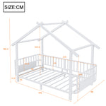 Children's House Bed 90x200cm with Safety Rail, White Metal