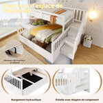 Bunk Bed 90/140x200cm Hydraulic Storage Ladder White