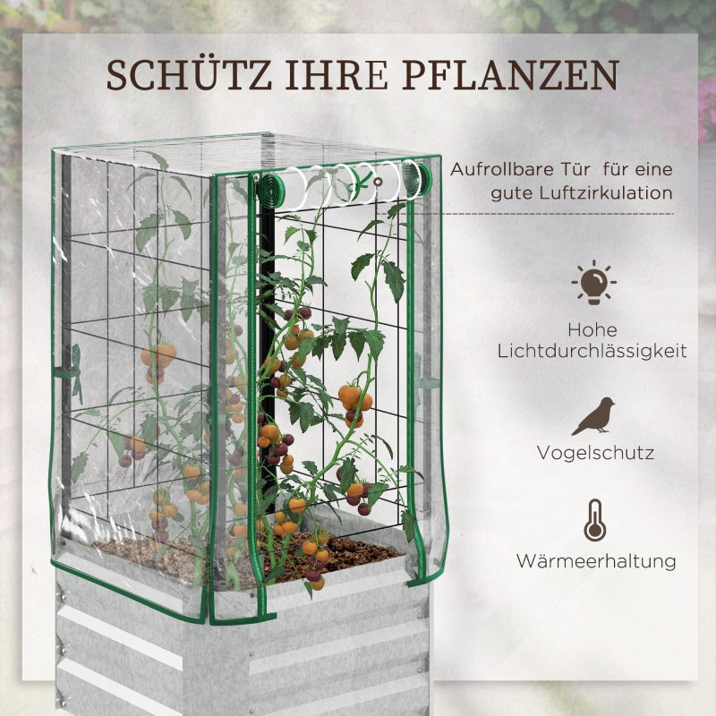 Raised Bed Set Planter with Plastic Cover & Trellis, 53x53x90cm, Wood