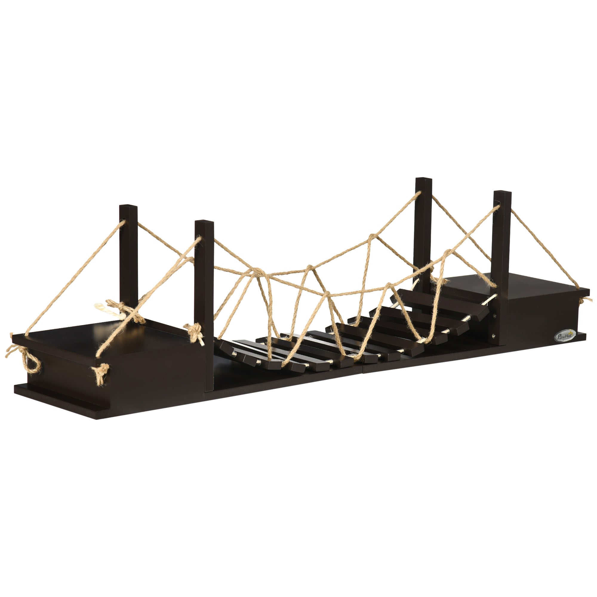 Cat Climbing Wall, Scratching Post & Hanging Bridge, Wall Mounted, Brown