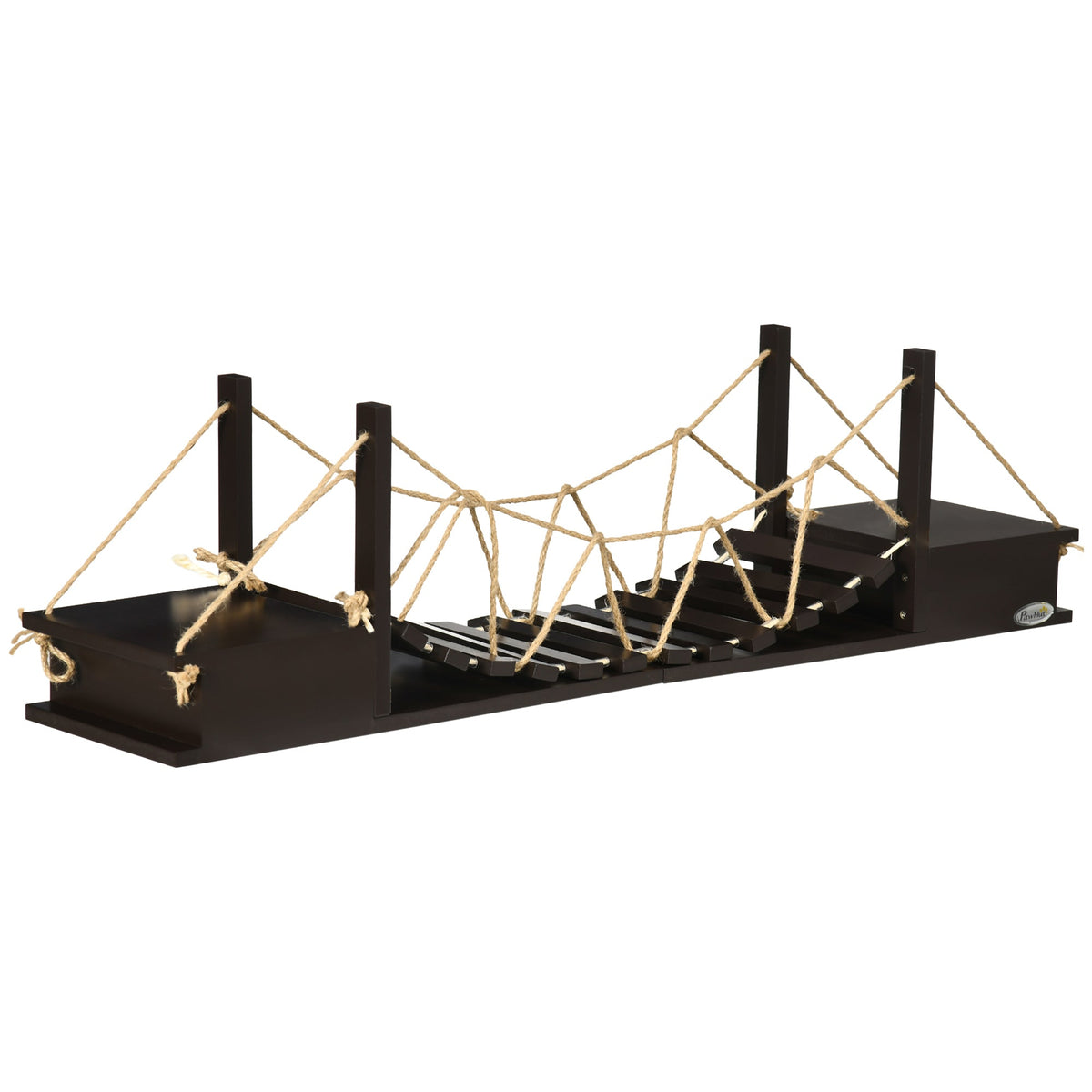 Cat Climbing Wall, Scratching Post & Hanging Bridge, Wall Mounted, Brown