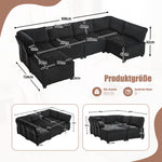 Modular Sofa 6-Seater 308cm, Ergonomic Storage Pockets, Corduroy Black
