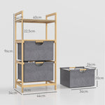 Laundry Basket with 2 Fabric Baskets, Open Shelves, Handle, Bamboo, Natural
