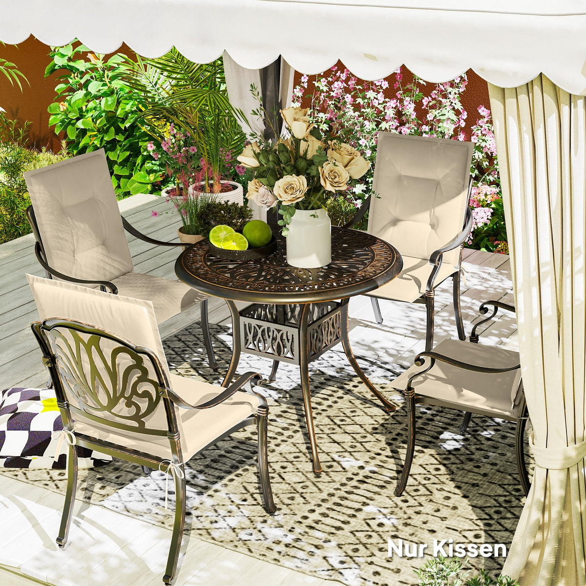 Seat Cushions, Set of 4 Chair Pads, Outdoor Indoor, Beige