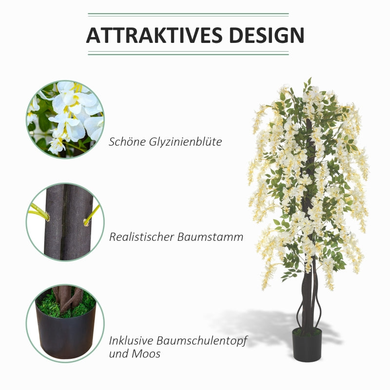 Artificial Plant White Wisteria, 165cm, Potted, Plastic