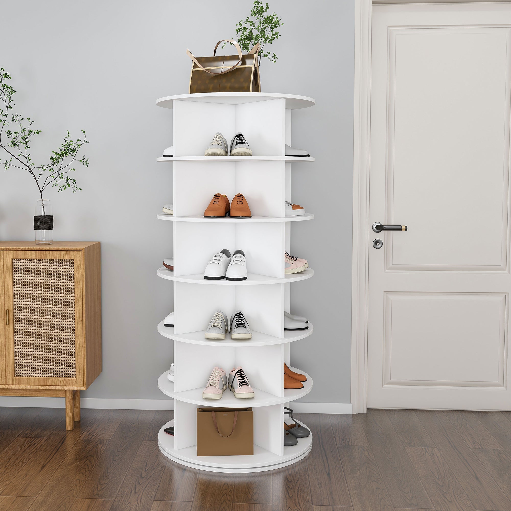 Shoe Rack Tower 6-Tier 360° Rotating for 24 Pairs - White