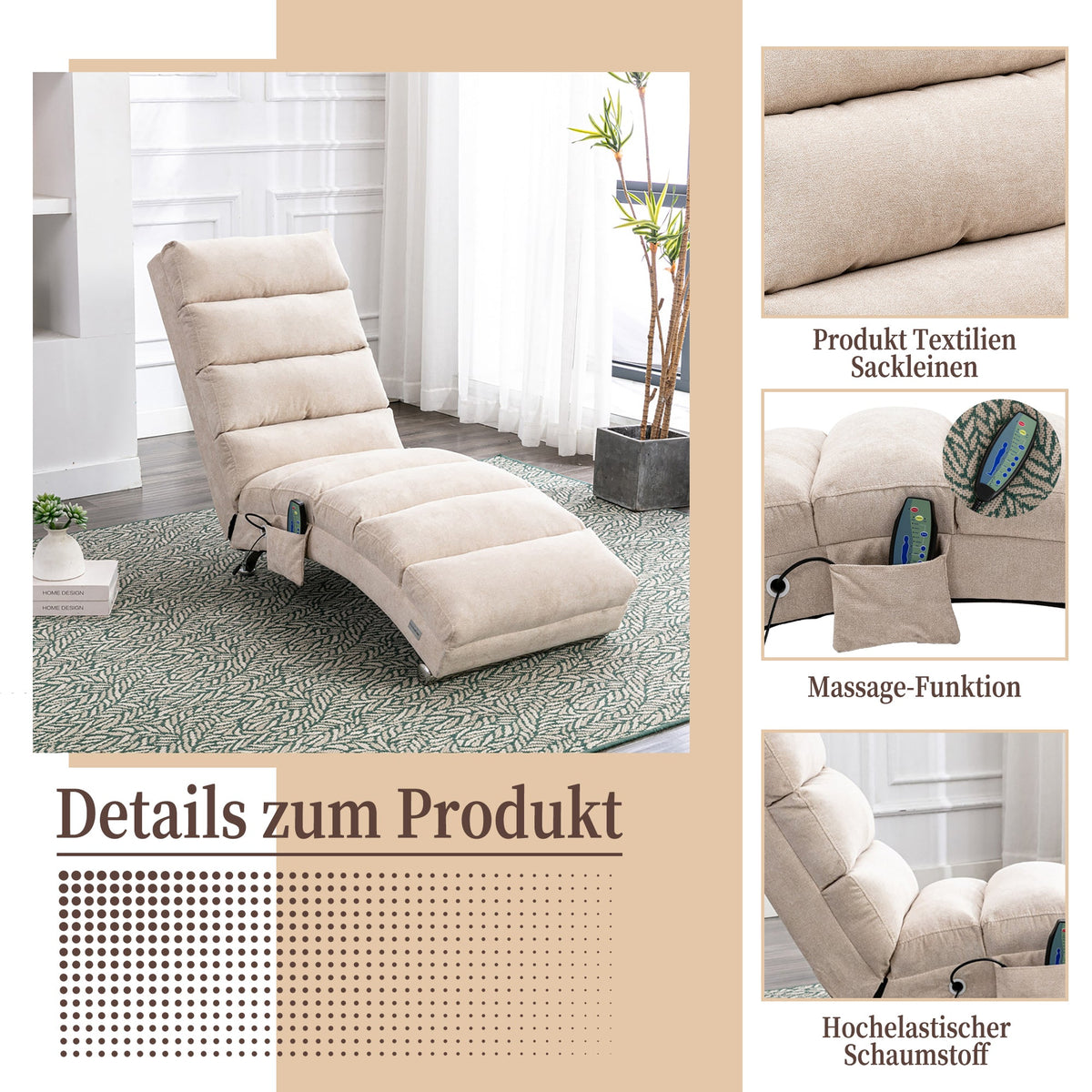 Relaxation Lounger Fixed Reclining Sofa Full Body Support Vibration Side Pockets