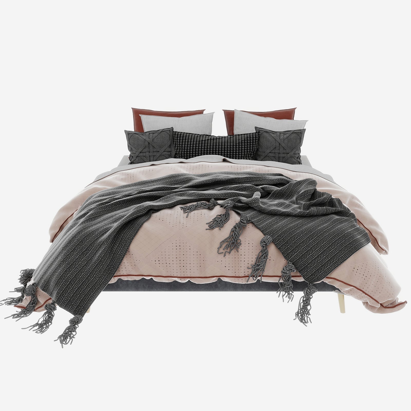 Modern Minimalist Bed Frame 160x200 cm Low-Profile Dutch Velvet Grey