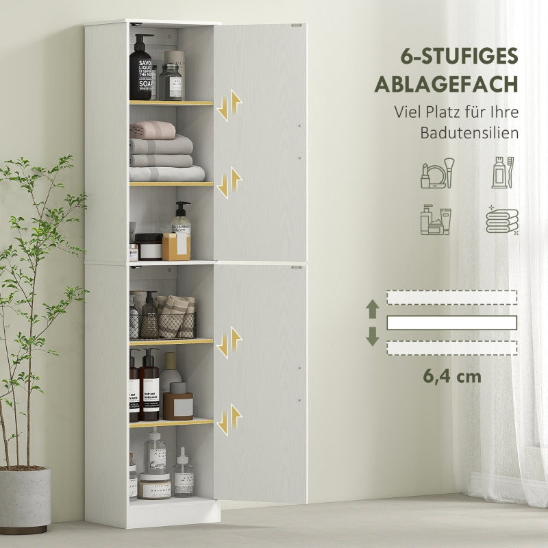 Bathroom Cabinet Narrow Tall 2 Doors Adjustable Shelves, White
