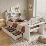 Children's Single Bed 90x200 with Storage Shelf in White Wood