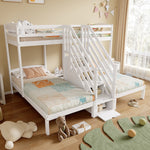 Bunk Bed with 3 Beds and Storage Ladder, White Pine Wood