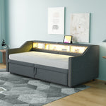 Upholstered Sofa Bed 90/180x200cm Extendable Storage LED USB - Dark Grey