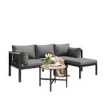 Garden Furniture Set Corner Suite with Sofa, Table & Stool, Grey