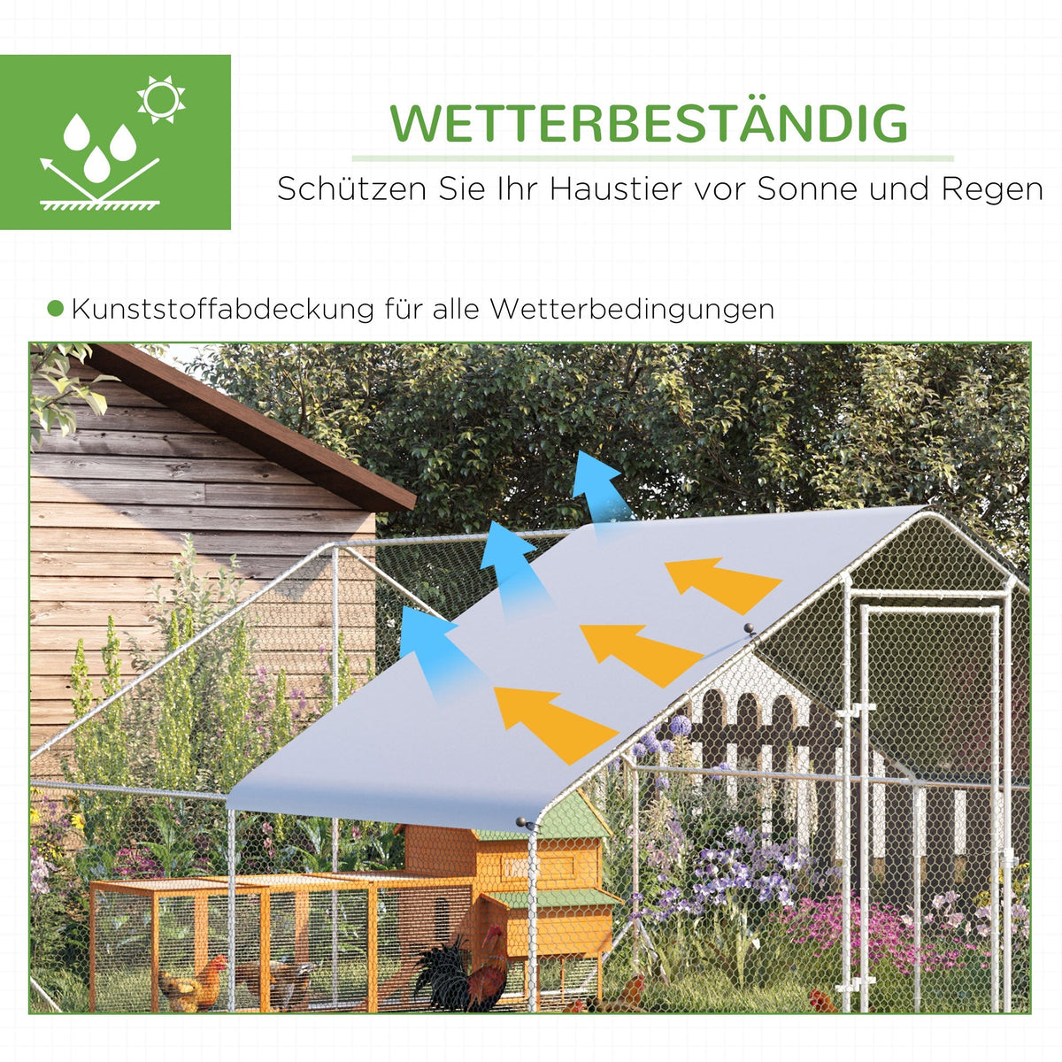 XXL Chicken Coop Run Shaded Roof Lock for 8-12 Poultry, Steel 3x4x2m