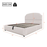 Upholstered Bed 140x200 with Hydraulic Storage and Wide Headboard, Striped Fabric White and Coffee